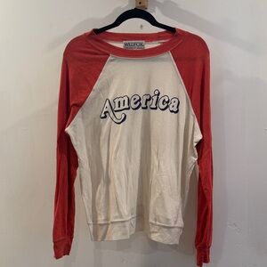 Wildfox Red and Cream America Raglan light sweater long sleeve.